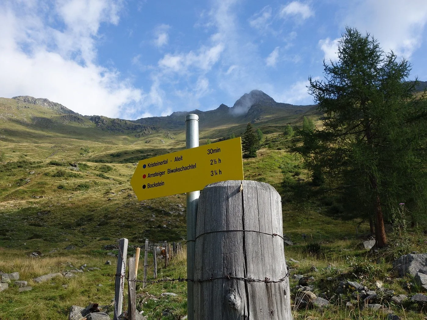 beim Talschluss Beginn Steig im Hintergrund das Tourenziel Bockstein