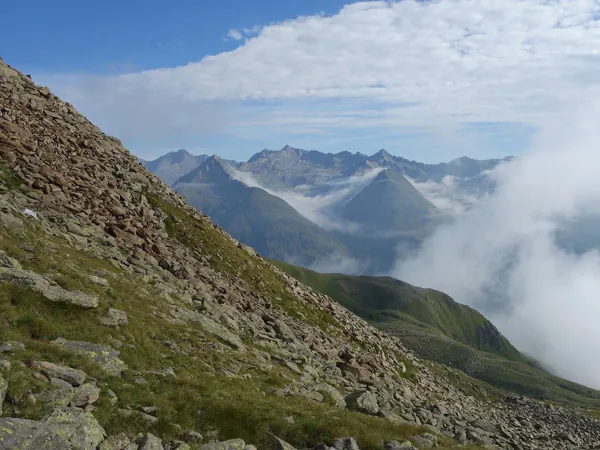 vom Hirschbichl Aufstieg zum Deferegger Pfannhorn Blick Richtung Norden