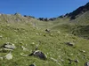 von Oberstalleralm Aufstieg Richtung Wangesscharte hinten in der Bildmitte