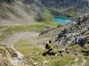 Abstieg vom Gipfel Rotes Kinkele Richtung Öwelenke unten Remessee
