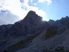vom Kerschbaumertörl Abstieg Richtung Dolomitenhütte Blick zurück auf Kerschbaumer Törlspitze