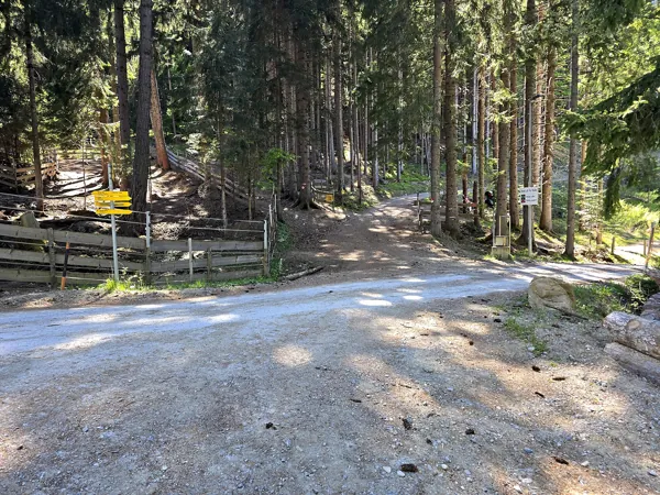 Auftstieg zum Speicherteich Taxermoos Weggabelung bei Moosalm