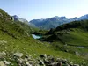 vom Löbbensee Richtung Wildenkogelscharte Blick zurück auf Löbbensee links