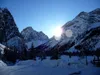 Abfahrt vom Gipfel Hochebenkofel bei Dreischuster Hütte Sonnenuntergang